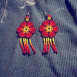 Hand made beaded flower earrings